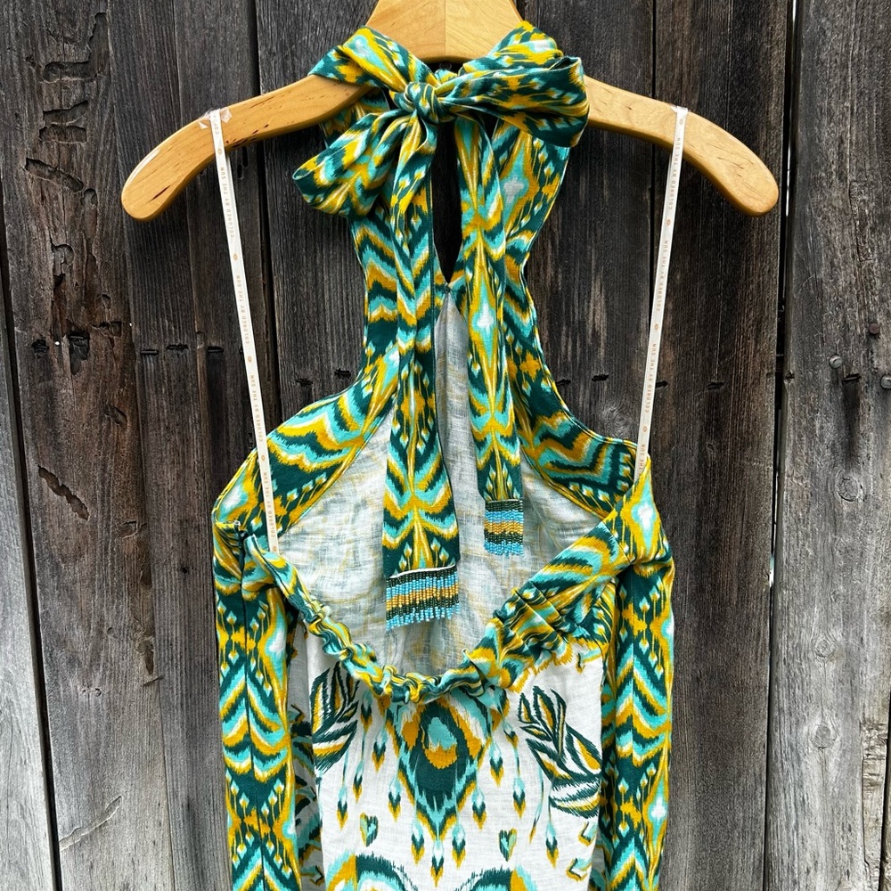 NWT Farm Rio Tropical Tapestry Halter Linen Maxi Sun Dress Off White Green M - Picture 12 of 16